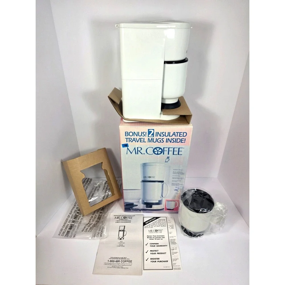 Vtg Mr. Coffee Commuter Coffee Maker PTC1M Single Serve NEW Open Box 2 Mugs